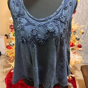 Max Studio Navy Embroidered Blouse